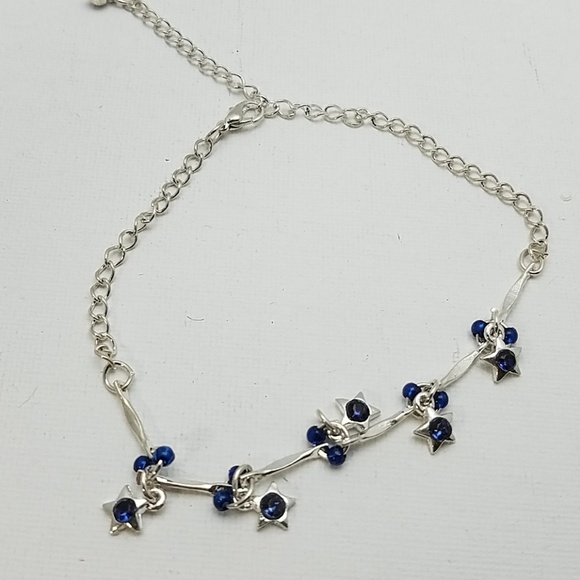Silver Tone Ankle or Wrist Bracelet 9" Blue Stone - Picture 1 of 1